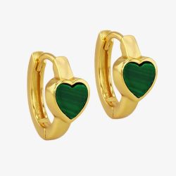 LUXE Silver Gold Plated 12mm Malachite Heart Hoop Earrings 8.59.1903