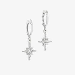 Silver Cubic Zirconia Star Dropper Hoop Earrings 8.52.0019