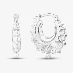 Sterling Silver Fancy Patterned Creole Hoop Earrings S3003