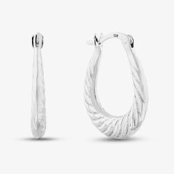 Sterling Silver Twist Patterned Oval Creole Hoop Earrings S3099