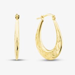 Silver Gold Plated Oval Patterned Creole Hoop Earrings S3020