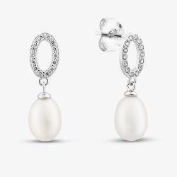 Sterling Silver Cubic Zirconia & Freshwater Pearl Drop Earrings EOW70147FW