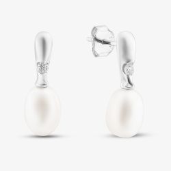 Sterling Silver Freshwater Pearl Bar Drop Earrings EOW70140FW