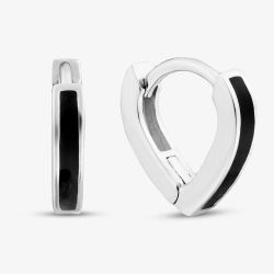 Sterling Silver Rhodium Plated Black Enamel V Shape Huggie Hoop Earrings 8.51.3149