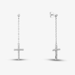 Sterling Silver Rhodium Plated Cubic Zirconia Cross Drop Earrings 8.54.5085