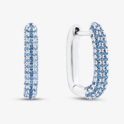 Sterling Silver Rhodium Plated Sky Blue Cubic Zirconia Creole Earrings 8.58.0027