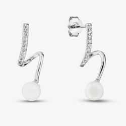 Sterling Silver Cubic Zirconia Pearl Twist Drop Earrings EOW70227FW