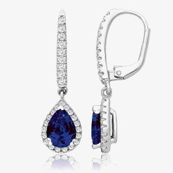 Sterling Silver Pear Cut Blue Cubic Zirconia Dropper Earrings SEG0081SA