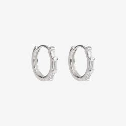 Sterling Silver Baguette Cut Cubic Zirconia Hoop Earrings E6789C