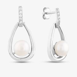 Sterling Silver Freshwater Pearl Open Teardrop Earrings EOW70096FW