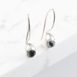 Silver Black Topaz Dropper Earrings E17