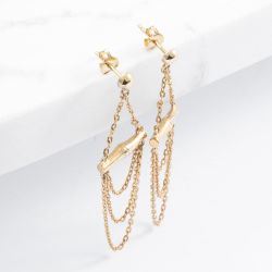 Gold Tone Bamboo Chain Drops Stud Earrings ER178G LCTB