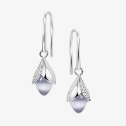 Fei Liu Magnolia Silver Cubic Zirconia Dropper Earrings  MAG-925R-202-CEGY