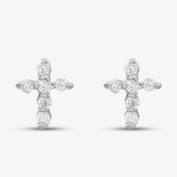 Sterling Silver Cubic Zirconia Cross Tiny Stud Earrings E1031 3A