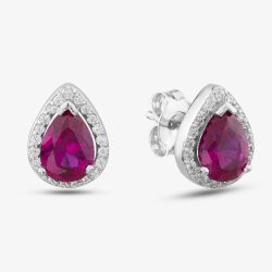 Morado Silver Pear Cut Red Cubic Zirconia Halo Stud Earrings THB-01E RED