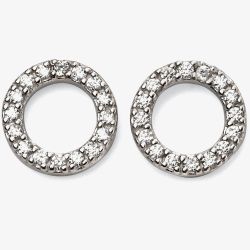 Sterling Silver Cubic Zirconia Pave Open Circle Stud Earrings E5557C