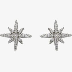 Sterling Silver Cubic Zirconia Pave Starburst Stud Earrings E5987C 