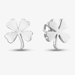 Silver Large Four Leaf Clover Plain Stud Earrings SEC0116B