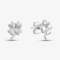 Silver Four Leaf Clover Plain Stud Earrings SED0029A