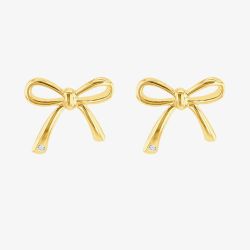 LUXE Silver Gold Plated Diamond Bow Stud Earrings 8.59.1893
