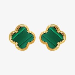 LUXE Silver Gold Plated Malachite Clover Stud Earrings 8.59.1901