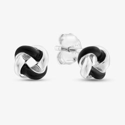 Sterling Silver Rhodium Plated Black Enamel Small Knot Stud Earrings 8.55.9507