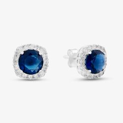 Sterling Silver Rhodium Plated White & Blue Cubic Zirconia Stud Earrings 8.57.0045