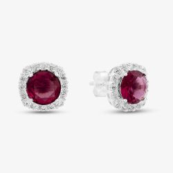 Sterling Silver Rhodium Plated White & Red Cubic Zirconia Stud Earrings 8.57.0046