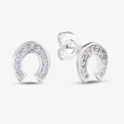 Sterling Silver Rhodium Plated Pink Cubic Zirconia Horseshoe Stud Earrings 8.59.1069