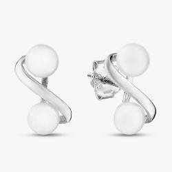 Sterling Silver Double Pearl Infinity Stud Earrings EOW70226FW