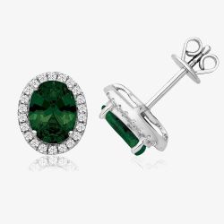 Sterling Silver Green Oval Cubic Zirconia Stud Earrings SEG0025EM