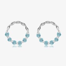 Unique Sterling Silver Blue Topaz Open Circle Stud Earrings ME-1055BT