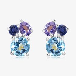 Unique Sterling Silver Multi Stone Stud Earrings ME-1059ABI