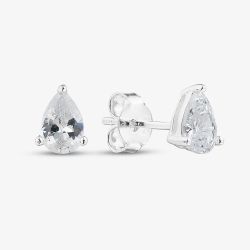 Silver Pear Cut Cubic Zirconia Stud Earrings EPS4X6 (BK)