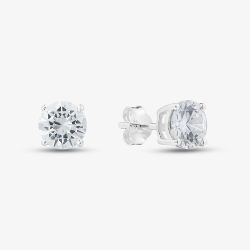 Silver 7mm Round Cut Cubic Zirconia Stud Earrings ERD7 (BK)