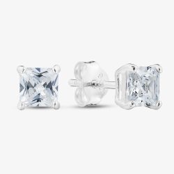 Silver 5mm Princess Cut Cubic Zirconia Stud Earrings ESQ5X5 (BK)