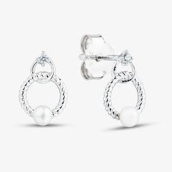 Sterling Silver Freshwater Pearl Twisted Rope Dangle Stud Earrings AE19036Z-WFM/R