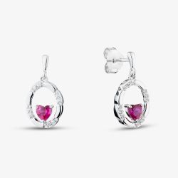 Sterling Silver Heart Shaped Pink Cubic Zircoia Oval Drop Stud Earrings AE24675Z-RSY/R