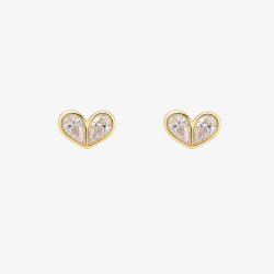Yellow Gold Tone Plated Sterling Silver Cubic Zirconia Heart Stud Earrings E6817C