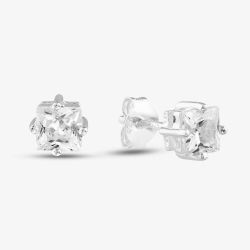 Silver 5mm Square Cubic Zirconia Stud Earrings 8-58-3319