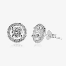 Silver Round Cubic Zirconia Cluster Earrings E4909C