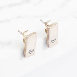 Silver Tone Oxidised Rectangle Heart Stud Earrings SE2
