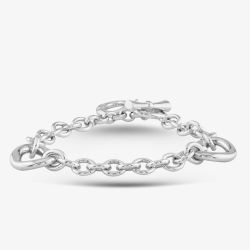Silver & Diamond Cut Out Heart Link Chain T-Bar Bracelet PBC02762