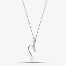 Sterling Silver Cubic Zirconia Pearl Twist Pendant Necklace PNW70227FW
