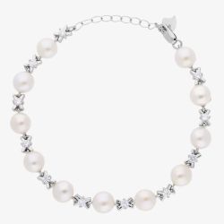 Silver Side Drilled Freshwater Pearl and Cubic Zirconia Kiss Bracelet BRW70031FW