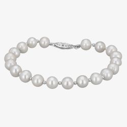 Sterling Silver 7.5-8mm White Freshwater Pearl Bracelet BRW70013FW