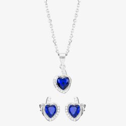 Silver Blue Cubic Zirconia Wrapped Heart Pendant and Earring Set E614598+E614598-P