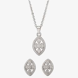 Silver Pave Open Marquise Pendant and Earring Set E614905+P614075