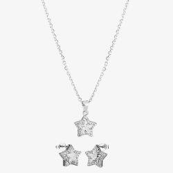 Silver Cubic Zirconia Star Pendant and Studs Set SET14288