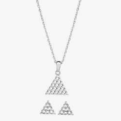 Silver Pavé Triangular Pendant and Earring Set SET11985